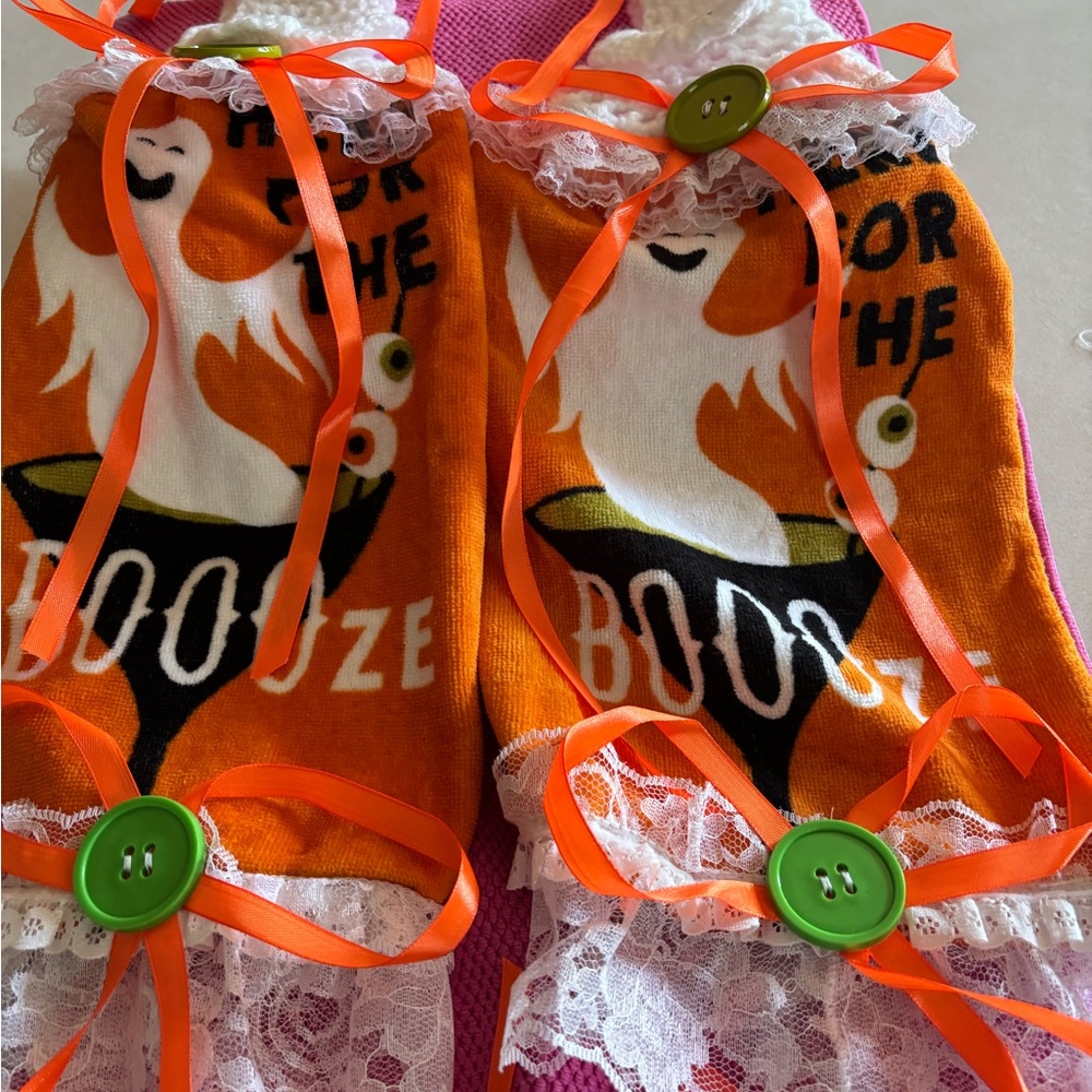 Halloween Booze Kitchen Towels - Orange and White new home made crochet top